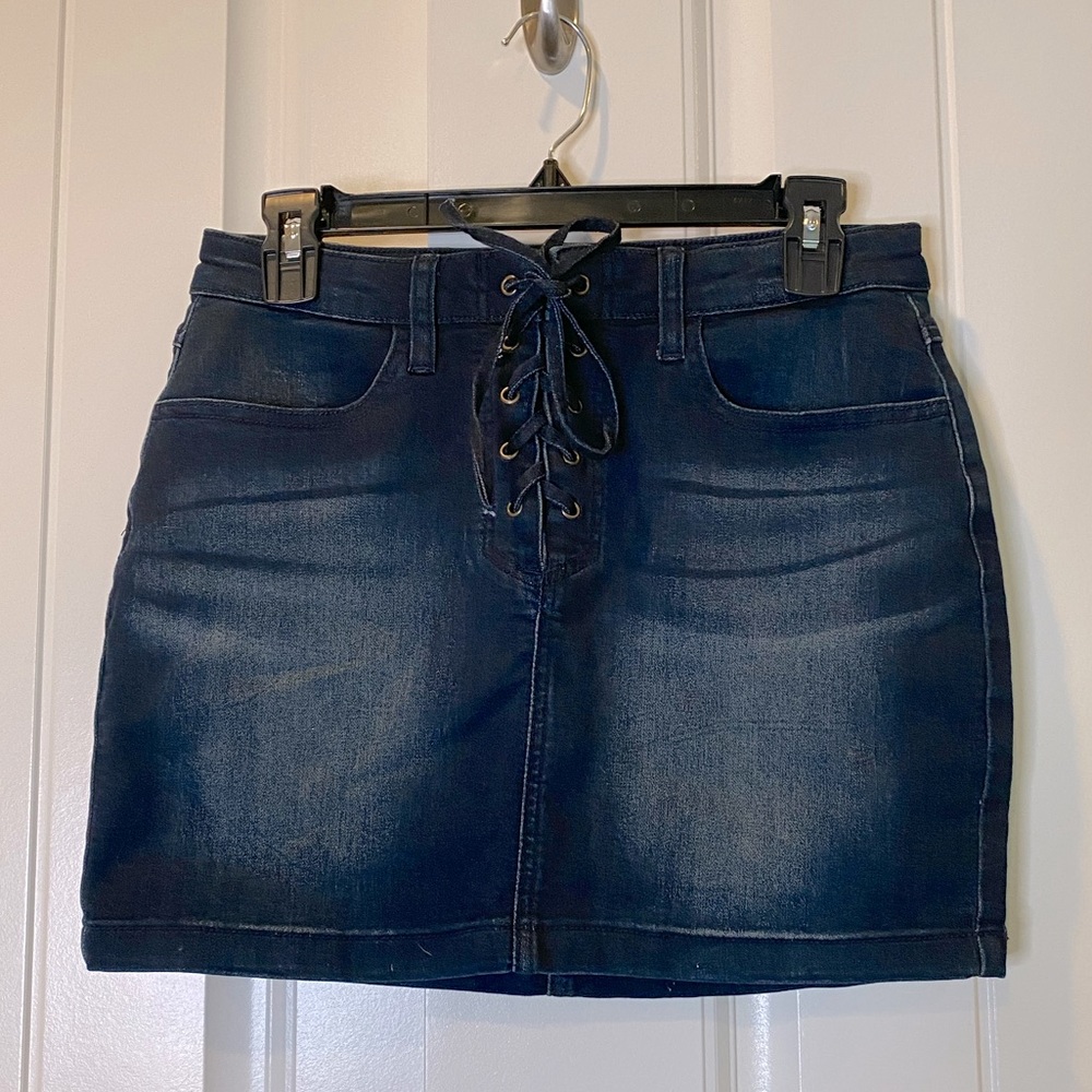 Trendy Denim Faded Out Guess LaceUp  Mini Skirt